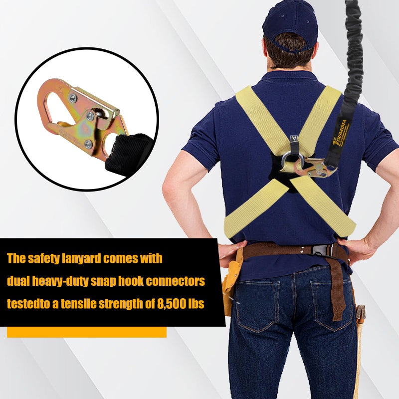 TT TRSMIMA TRSMIMA Safety Harness Lanyard Retractable - Fall Protection Climbing Tree Strap 6 FT Single Leg Internal Shock Absorbing with Dual Snap Hook - Image 5